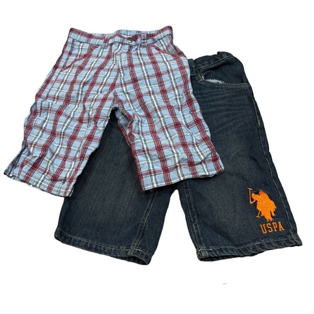 Boys Y2K Size 7 Shorts Plaid & Denim U.S. Polo Assn Hiphop Skater Streetwear